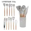 Set de Utensilios de Cocina de Madera con Mango de Silicona, Nuevo, Ligero, de 5 Piezas, Transfronterizo, Set de 14 Piezas con Contenedor Redondo, Espátula y Cuchara Antiadherentes, Herramientas de Cocina