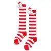 Meias de Natal Transfronteiriças, Meias Longas com Boneco do Papai Noel, Meias Acima do Joelho, Meias Listradas, Acessórios Fofos, Meias de Natal Infantis