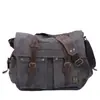 Bolsa de Ombro para Computador de Grande Capacidade 17 polegadas Lona Retrô Europeia e Americana Couro Crazy Horse Couro de Vaca Bolsa Transversal Masculina Ombro Casual Bolsa Escolar