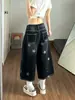 Jeans retro americanos desgastados con estampado de estrellas para mujer, nuevos pantalones de verano de cintura alta, adelgazantes, de pierna ancha, cropped