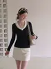 Suéter de punto con bloques de color para mujer, nuevo estilo otoño/invierno, se puede usar como capa interior o exterior, corte ajustado, y te hace lucir más delgada.