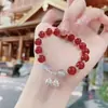 Pulseira Olho de Gato Feminina Sino Boa Sorte Cristal Morango Única Elegante Doce Simples Presente de Aniversário Cordão de Mão para Melhores Amigas