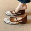 Wan Ziyen ---- Sapatos Mary Jane de Salto Alto em Couro Macio Retrô 2025 Novos Sapatos Solteiros de Salto Grosso Tecidos à Mão Franceses para Mulheres