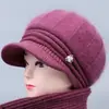 Nuevo Sombrero de Pescador de Piel de Conejo Otoño/Invierno para Mujeres de Mediana Edad y Mayores, Elegante Sombrero de Mamá, Forrado de Felpa, Cálido, Cortavientos, Sombrero de Lana Tejido de Ala Ancha