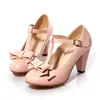 2021 Nuevo Estilo Coreano Lazo Dulce Hebilla T Zapatos de Estudiante Tacones Altos Tacón Grueso Zapatos de Una Sola Capa Talla Talla Zapatos de Comercio Exterior