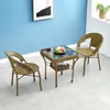 Mesa pequena e cadeiras de varanda, mesa de centro para pátio externo, conjunto de três peças de cadeira de rattan com encosto de rattan para área externa de lazer