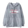 Moletom com Zíper e Estampa de Letras Vermelhas Design Minimalista Moderno Jaqueta Cardigan de Moletom Casual Solta