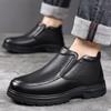 Zapatos de hombre invierno altos de algodón cabeza de capa piel de vaca cálidos forro de felpa casual para mediana edad y ancianos antideslizantes zapatos de papá una generación de pelo