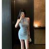 Vestido Normcore Elegante de Color Puro Muy Fácil de Llevar para Mujer Estilo Francés Puro Lustre Falda de Cadera Falda Corta Kendou Sin