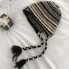 Chapéu de Tricô Elegante e Quente com Aba Larga Fair Isle Outono/Inverno Versátil Japonês Emagrecimento Facial Resistente ao Frio Chapéu de Lã Pulôver
