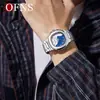 Reloj de Pulsera Ofns con Esfera de Números Árabes para Hombre, Resistente al Agua, de Negocios, Simple, Doble Esfera, Exclusivo para Oriente Medio, Reloj de Cuarzo