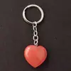 Llavero con colgante de corazón transfronterizo de 30*12 mm, corazón de cristal rosa de piedra natural, accesorio popular para DIY