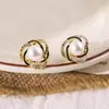 Brincos de Prata 925 Esterlina Esmaltados com Pérola e Flor de Zircônia para Mulheres, Novo Modelo Popular, Brincos Clássicos de Luxo de Alta Qualidade