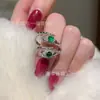 Atacado do Fabricante Pequeno Selo Vermelho Jadeíta Natural Anel em Forma de Cobra Prata S925 Incrustada Nicho Alto Padrão Luxo Leve