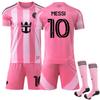 2526 Novo Nº. Conjunto de Uniforme de Futebol Messi 10 9 Uniforme de Time Esportivo da Sérvia Tema Miami Camisa Rosa