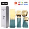 1010 Explosiones Transfronterizas Amazon Cuchillo, Tenedor y Cuchara Vajilla Juego de 24 piezas Occidental Simple Cuchillo para Bistec, Tenedor y Cuchara Traje Caja de Regalo