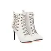 Botas de moda con cadena de metal para otoño e invierno, punta fina, caña corta, botas de montar, botas de tacón alto para discoteca, botas de comercio exterior de Amazon