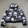 Jaqueta com capuz Y2K europeia e americana INS transfronteiriça personalizada de outono quente com design de caveira em camadas dupla face estampado