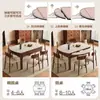 Conjunto de Mesa de Jantar e Cadeiras em Madeira Maciça e Ardósia, Extensível e Dobrável, Mesa Redonda de Dupla Face, Estilo Vintage, Adequado para Lares Pequenos
