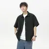 Camisa de Manga Curta Masculina Verão Seda de Gelo Fresca Estilo Hong Kong Casaco Masculino Solto Casual Top Camisa de Cor Sólida de Alta Qualidade
