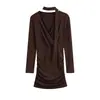 Vestido Bodycon Longo com Decote V Profundo Cruzado e Pregas, Puro Sexy, Novo Estilo de Primavera, Slim Fit, Fashionável, Curto para Menina Hot