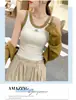 Nuevo top sin mangas de moda con bloques de color en la parte delantera y trasera, de alta gama, elegante, con copas incorporadas, cómodo, versátil, a la moda y único para mujer