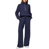 Conjunto Casual Duas Peças Europeu e Americano Transfronteiriço Feminino: Moletom Oversized com Meio Zíper e Calça Jogger de Pernas Largas, Traje de Cor Sólida