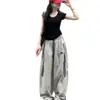 Nuevos pantalones casuales de otoño para mujer, diseño de cordón bordado, corte slim, holgados y versátiles, de cintura alta, con raya lateral, pierna ancha