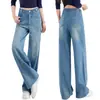 Pantalones vaqueros de pierna ancha de moda con pedrería de cintura alta 2026 primavera/otoño nuevos pantalones rectos casuales versátiles adelgazantes para mujer