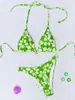 Traje de Playa 2025 para Mujer Trajes de Baño Bikini Sexy con Cuello Halter y Cordones Estilo Estampado