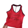 Nuevo Estilo Chica Caliente Ajustado Sexy Estampado Bloque de Color Cuello Halter Espalda Descubierta Camisola con Copas para Mujer, Top Exterior Adelgazante