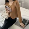 Cardigan de Punto Suave y Color Sólido Estilo Coreano para Principios de Otoño, Cuello en V, Holgado, Corto, Capas, Chaqueta Versátil para Mujer, Suave