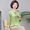 Pulôver de seda amoreira estilo nacional top feminino novo estilo chinês estilo étnico verão fino estilo ocidental meia-idade e idosos folk botão camisa
