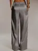 E-commerce Transfronteiriço Roupas Femininas Toque de Luxo Cetim Cor Sólida Calça Wide Leg Caimento Emagrecedor Temperamento para o Trabalho Calça Longa