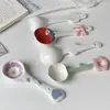 Colher de Cerâmica Esmaltada Estilo Ins Aparência Sofisticada Fofa Doméstica com Cabo Longo Colher de Comer Colher de Sobremesa Colher para Iogurte Aveia