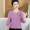 Cárdigan de punto de estilo occidental para mamá, primavera y otoño, nuevo, para mujeres de mediana edad y mayores de 50 años, abrigo bordado con cuello redondo, camisa de abuela
