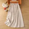 Tiro real Primavera 2026 Nueva Falda Midi Retro de Algodón y Lino con Cintura Elástica de Atar Falda de Línea A Adelgazante Falda de Lino
