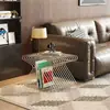 Prateleira de Armazenamento em Forma de Linha, Mesa de Cabeceira Geométrica, Estante de Armazenamento, Mesa Pequena de Metal, Porta-Revistas de Chão, Mesa Lateral de Sofá de Metal