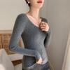 Nuevo Suéter de Cachemira de Primera Línea para Mujer Tejido de Punto Otoño e Invierno Sin Costuras Base Ajustado Prendas Cuello en V Color Sólido