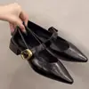 Pedido 2026 Zapatos Mary Jane Bajos Retro Nuevos Otoño/Invierno Zapatos de Tacón Grueso Puntiagudos para Mujer Tallas Grandes Zapatos de Falda con Cordones y una Sola Correa