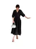 Toma real: Vestido midi de color sólido vintage francés con cuello en V y diseño plisado, nueva moda de verano 2026