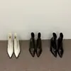 Botines Negros de Punta, Botines Femeninos Adelgazantes de Moda con Tacón Alto, Cierre Trasero, Botines Stiletto Versátiles