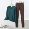 Roupa Térmica Modal Feminina Outono e Inverno Fina Tamanho Grande Camada Base Conjunto de Duas Peças Top e Calça