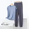 Conjunto de Pijama Longo Sem Manga de Modal Novo para Primavera e Verão para Mulheres, Estilo Fino, Roupa de Casa, Peça Dupla Casual Emagrecedora
