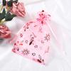 Bolsa de tule floral com coração e rosa carimbados em dourado, bolsa de presente com cordão, bolsa para doces/ovos de casamento, bolsa de embalagem para caixa de joias
