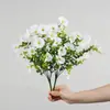 Flores artificiais, eucalipto, violetas, glória da manhã, buquês de flores artificiais de plástico, jardineiras, canteiros de flores, arranjos florais de interior, ornamentos decorativos