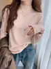 Camisa de base para mulheres, outono e inverno, top estiloso para usar por baixo, suéter de tricô novo estilo, suéter de gola semifechada, tamanho único