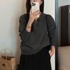 Camiseta Básica de Gola Polo Estilo Coreano Pulôver Suéter para Mulheres no Outono e Inverno Novo Estilo com Top de Tricô Solto Elegante