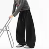 Calça de moletom larga e curva estilo americano para homens, cintura elástica com cordão de outono, caimento solto, em forma de arco, comprimento total, calça esportiva casual