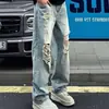 Jeans Rasgados Lavados Estilo Americano para Hombre, Pantalones Rectos Delgados de Verano Ajustados, Pantalones Geniales y Elegantes de Calle para Hombre